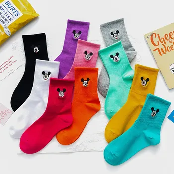

Disney 1 piece couple socks cotton breathable Mickey big head pattern multicolor wild cartoon breathable socks adult tube socks