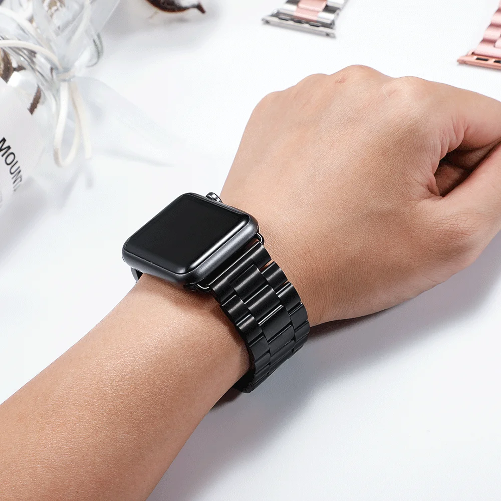 black Браслеты из нержавеющей стали для apple Watch band 4(iwatch 5) 44 мм 40 мм ремешок для apple watch 3 2 1 42 мм 38 мм Аксессуары для браслета - Цвет ремешка: black