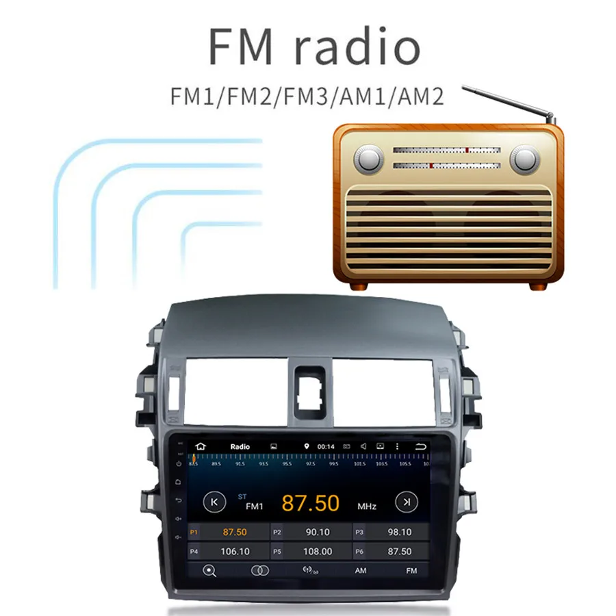 9 дюймов Android 9,0 автомобильный Радио мультимедийный плеер gps навигация ram 1G+ ROM16G FM Bluetooth для Toyota Corolla 08-13