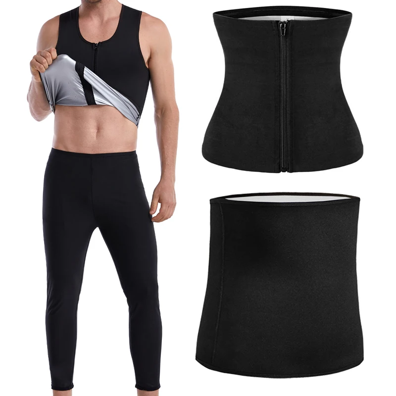 

2020 New Men Body Shaper Sweat Sauna Compression Shapewear Set Fitness Vest Gym Waist Trainer Yoga Belt For Slimming Long Pants