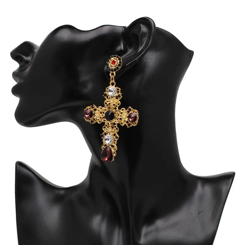 Винтажные богемные хрустальные серьги-капли с крестиком для женщин в стиле барокко, большие длинные серьги, ювелирные изделия, Brincos