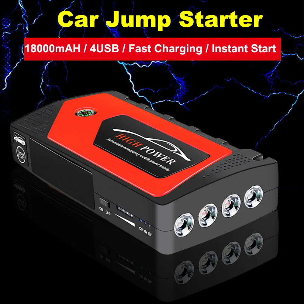 Портативный светодиодный стартер для автомобиля 18000 мАч 4usb 12 В 600 А аварийный