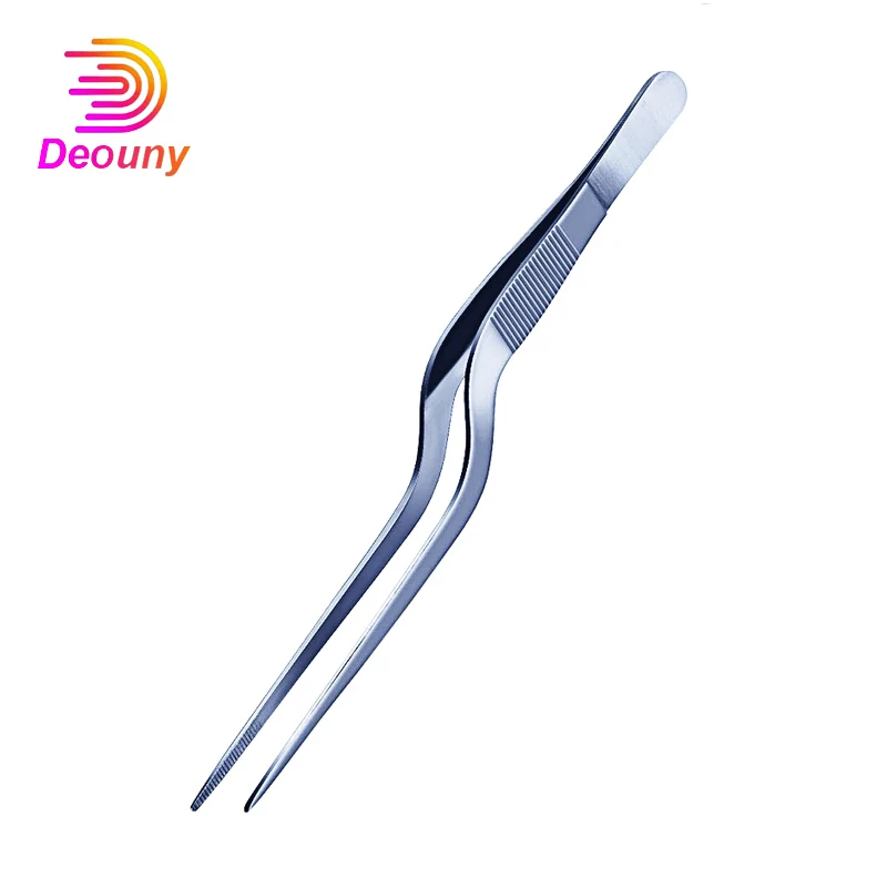 

DEOUNY Garnish Tongs Stainless Steel Elbow Tweezers Manual Non-Slip Gardening Decorative Object Long Extra Cleaning Clip