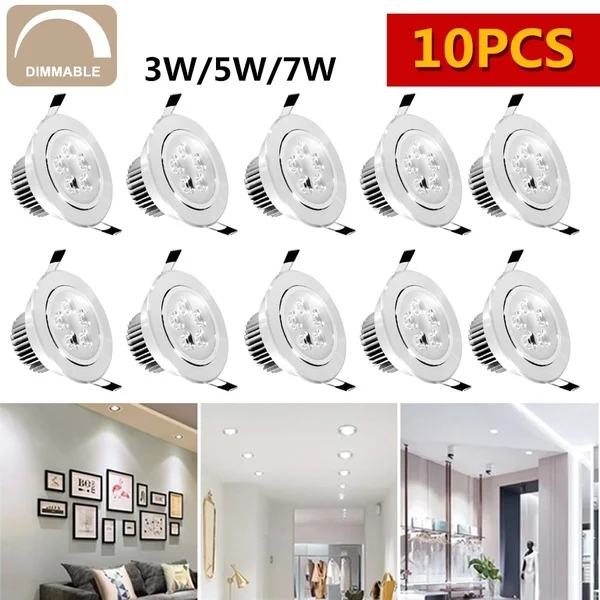JUNEJOUR 10 PCS 3/5/7W 220-240V Dimmable LED Ceiling Downlight Recessed Cabinet Wall Spot Light Down Lamp Spot Light JUNEJOUR 10 PCS 3/5/7W 220-240V Dimmable LED Ceiling Downlight Recessed Cabinet Wall Spot Light Down Lamp Spot Light