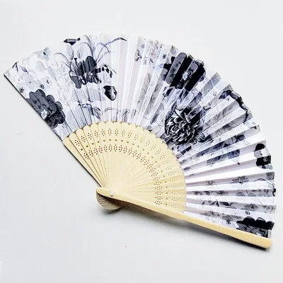 Винтажный бамбуковый складной ручной вентилятор с цветами для китайских танцев, вечерние одноцветные вееры с бамбуковым цветком