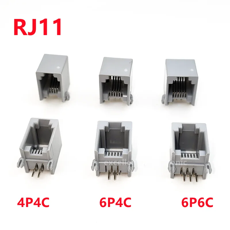 10pcs RJ11 Telephone Socket Gray 4P4C 6P4C 6P6C Plug Horizontal Right ...