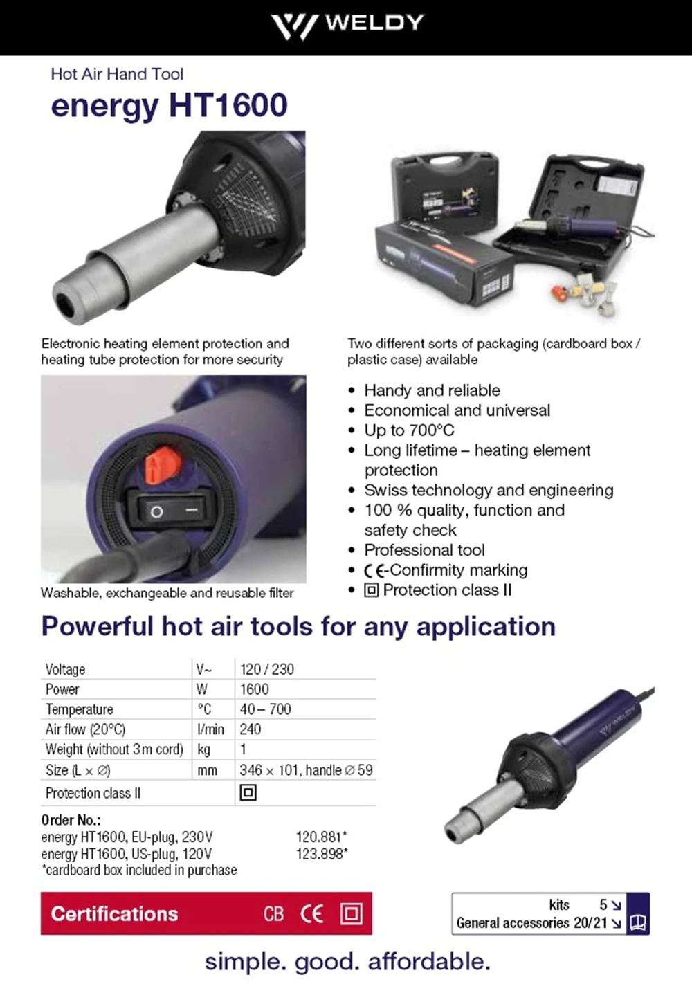 WELDY 1600W 110V/220V Hot Air Torch Heating Gun Plastic Welding Gun PVC TPO Membranes Welder With 40mm Nozzle Silicone Roller 6