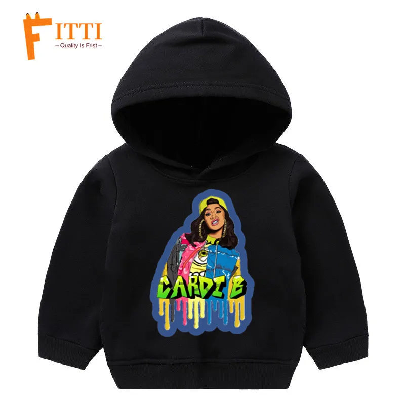 Детские толстовки с капюшоном в стиле хип-хоп, Cardi B, Детский свитер на осень и зиму, толстовка с капюшоном - Цвет: T127K-YM-black