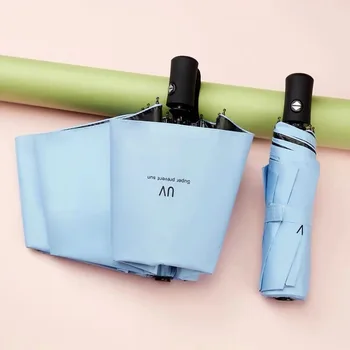 

Fully-automatic Sunscreen Parasol Student Japanese Solid Color Black Glue Anti-UV 3 Folding Umbrella Sunny and Rainy Umbrella