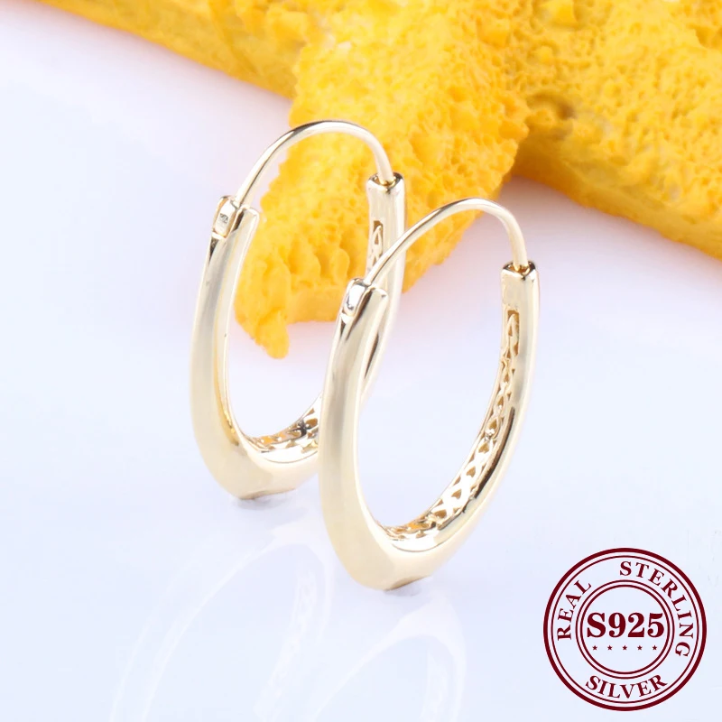 

Original 925 Sterling Silver Shine Gold Oversized Oval Earrings Hook Pan Earrings Creative Hollow Large Earrings Hook Women