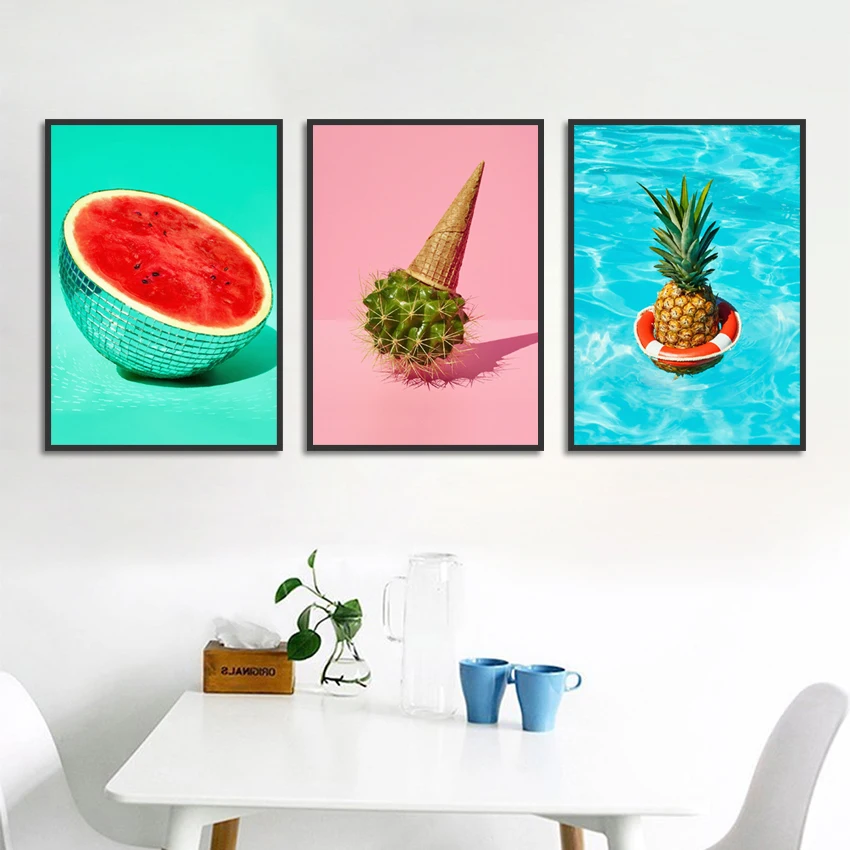 

Nordic Canvas Art Watermelon Fruit Painting Creative Home Decoration Cactus Ice Cream Poster Hd Print Wall Art Picture No Framed