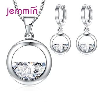 

Free Shipping Austrian Crystal Round Jewelry Sets Women Trendy 925 Sterling Silver Costume Pendant Necklace & Dangle Earring