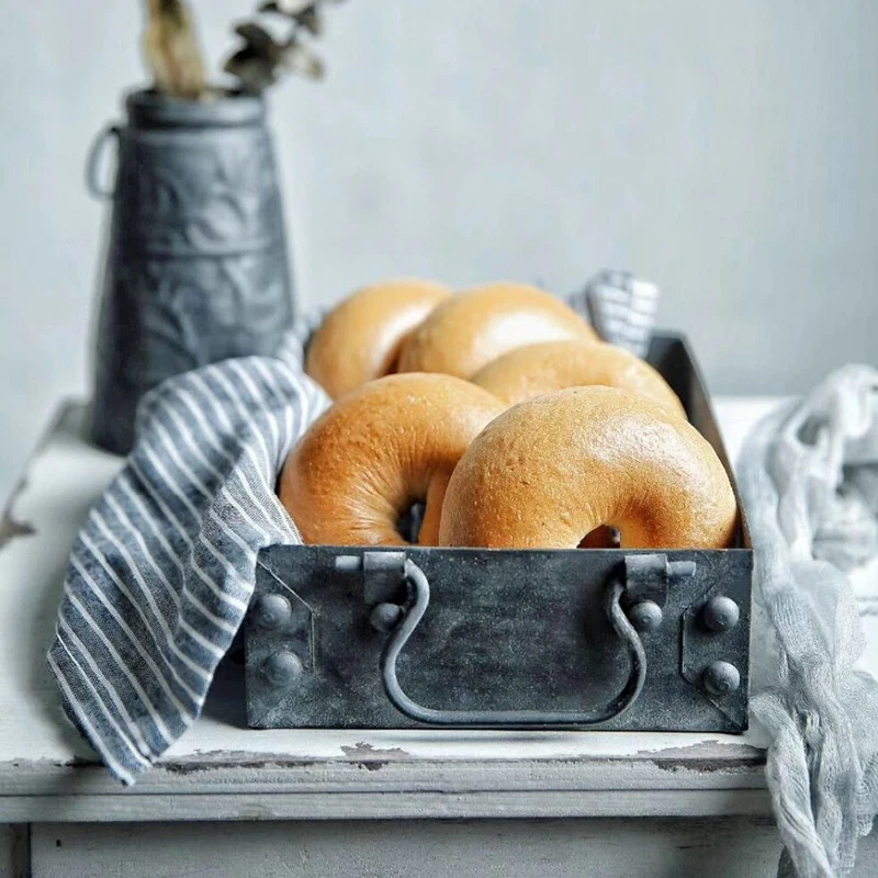 New Rectangular French Country Antique Iron Serving Trays Retro Metal Storage Sundries Tray Breakfast Bread Cake Plate Square Bo