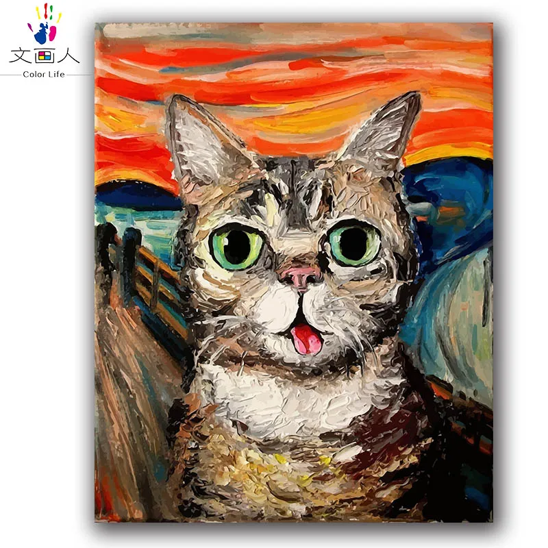 Раскраска по номерам крик ditigal Раскраска по номерам Edvard Munch impression абстрактная картина маслом по номерам на холсте рисование - Цвет: 6040 cat