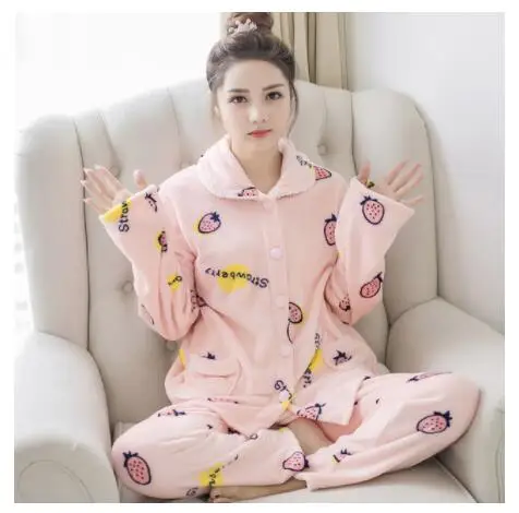 G Женские пижамные комплекты Модные осенние зимние толстые фланелевые пижамы домашний теплый коралловый костюм пижамы с животными Пижамы - Цвет: G