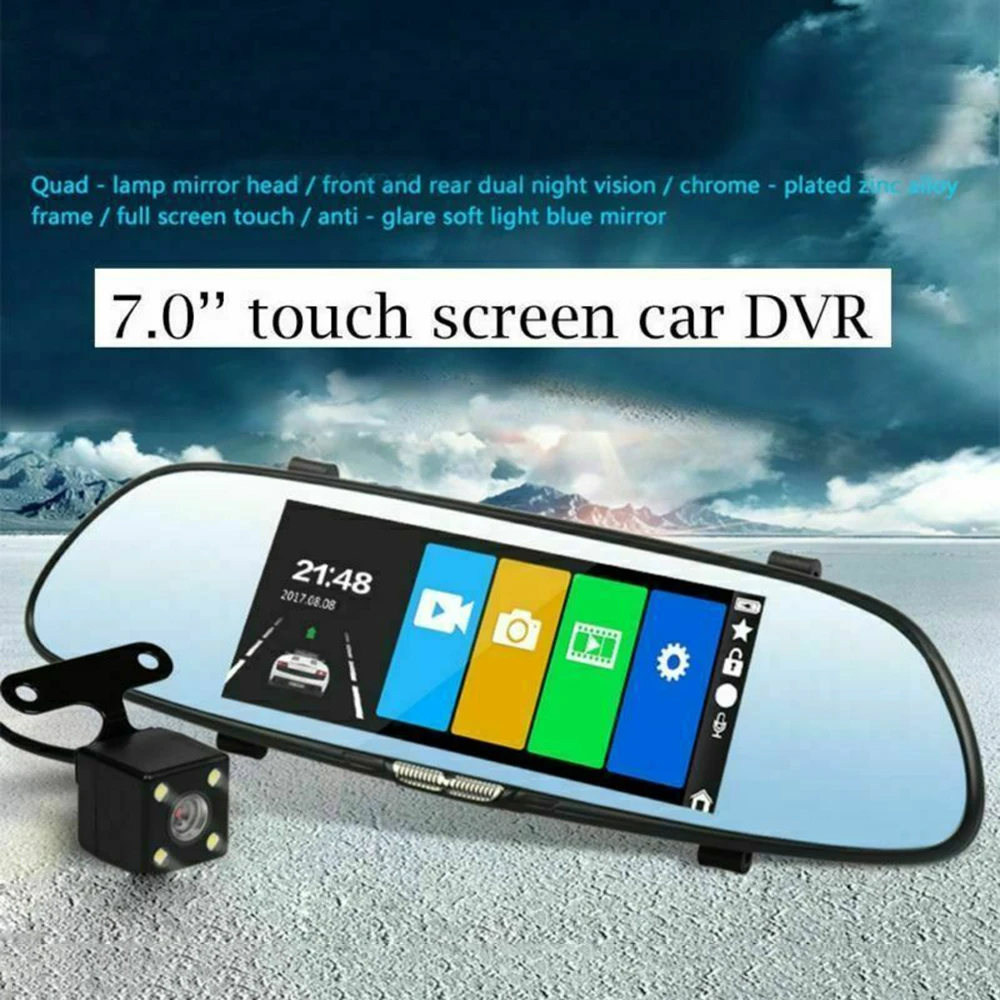 Популярный Автомобильный видеорегистратор Full HD 1080P 7 дюймов ips сенсорный экран рекордер двойной объектив с зеркалом заднего вида Авто регистратор тире камера dvr