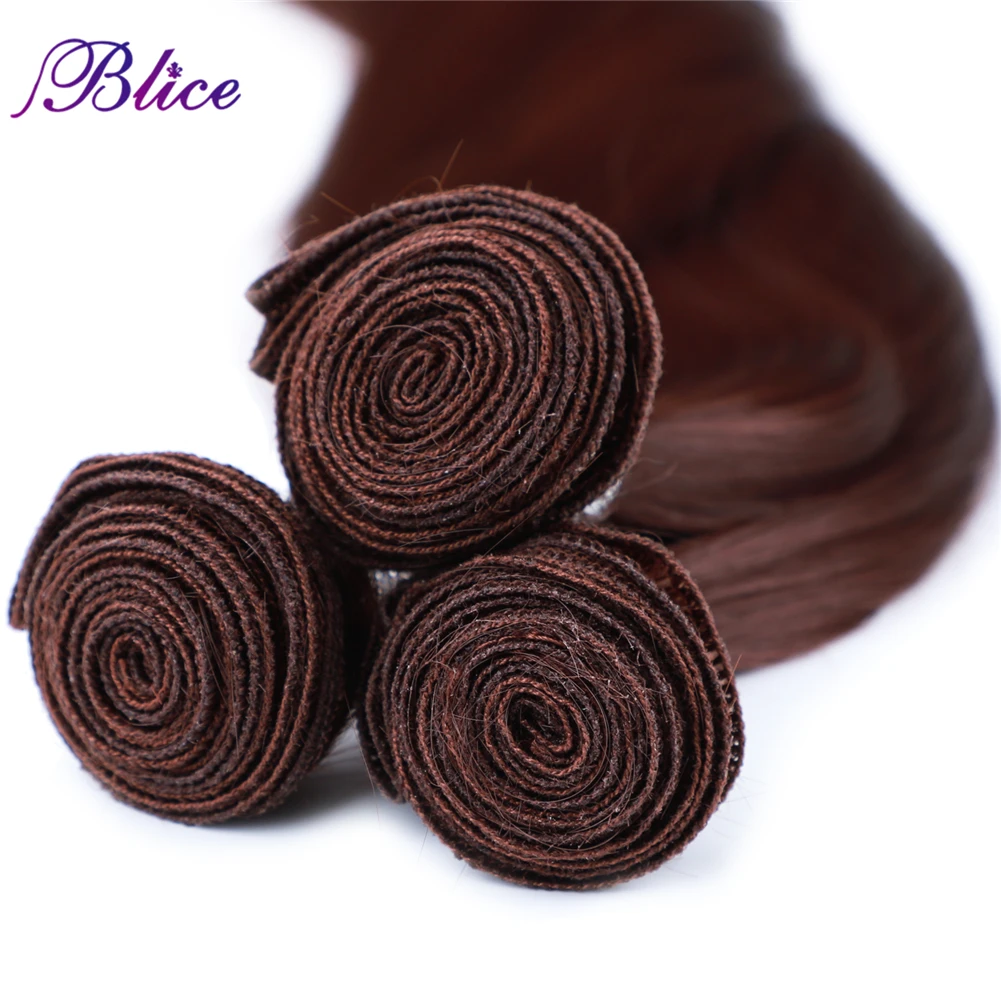Blice Synthetic Hair Bundles with Closure Natural Hair Extensions 3 Bundles Silk Straight Weaving with Closures For Women