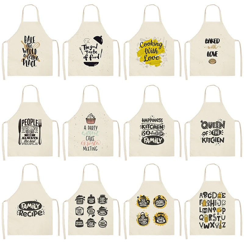 1Pcs Letter Alphabet Kitchen Aprons For Women Cotton Linen Bibs Household Cleaning Pinafore Home Cooking Apron 53*65cm WQL0178