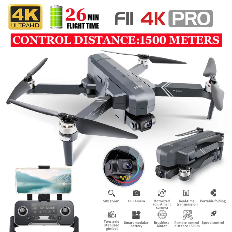 US $233.32 Sjrc F11 Pro 4k Gps Drone With Wifi 4k Hd Camera TwoAxis AntiShake Gimbal F11 Brushless Quadcopter Vs Sg906 Pro 2 Fpv Dron