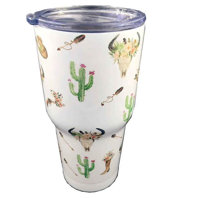 New Stainless Steel Tumbler 30oz Double Wall Vacuum Insulated Large Travel Coffee Mug wholesale and drop shipping available - Color: cactus