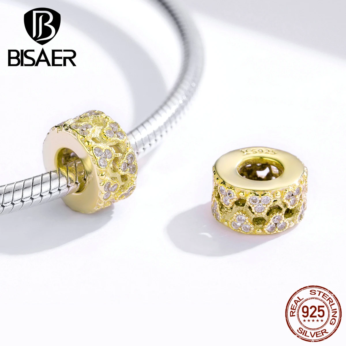 Любовь Соты Форма кулон BISAER 925 пробы серебро желтый кубический циркон сердце серебряные бусины шармы; аксессуары DIY ECC1410