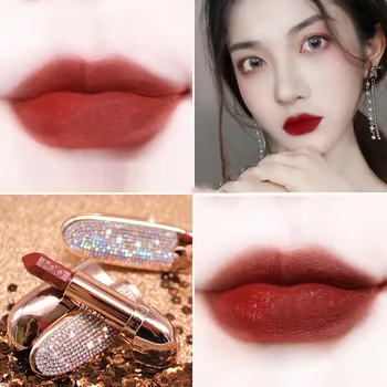 

Matte Lipstick Shiny Diamond Gold Silver Waterproof Long Lasting 8 colors Gorgeous Makeup Cosmetics With Mirror