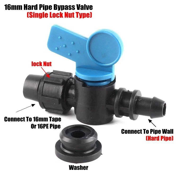 Lock Bypass Valve 2 шт. 16 мм, pe, труба, соединители, мини-шаровой клапан для орошения, шланг для капельного орошения, гайка, замок, соединители, высокое качество, Трубная труба, переключатель воды - Цвет: Lock Bypass Valve