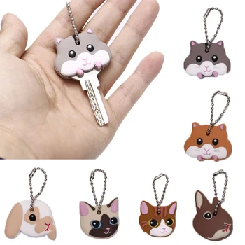

1Pc Silicone Key Ring Cap Head Cover Keychain Case Shell Dog Butterfly Cat Animals Shape Lovely Jewelry Gift