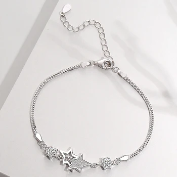 

Genuine S925 sterling silver bracelet double star bracelet luxury zircon ladies fashion bracelet