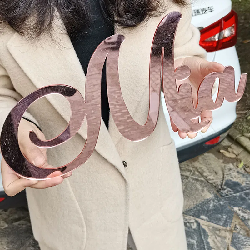 Mirror Rose Gold Acrylic Baby Name Sign Personalized Wedding Name Sign Birthday Party Decor Baby Shower Backdrop
