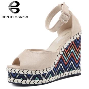 

BONJOMARISA Classic Girl Summer Open Toe Platform Ankle Strap Sandals Women 2020 Leisure Graffiti Brand Shoes Woman