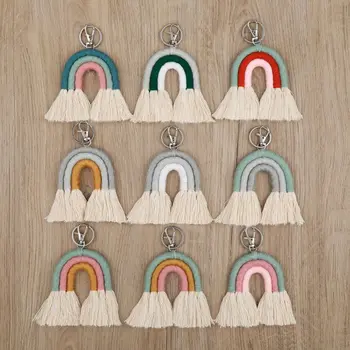 

Weaving Rainbow Keychains for Women Boho Handmade key Holder Keyring Macrame Bag Charm Car Hanging Jewelry Gifts