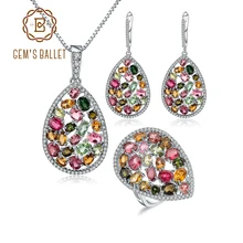 Комплект ювелирных изделий из натурального цветного турмалина с драгоценным камнем, 925 пробы, серебряное кольцо, серьги, кулон, наборы для женщин, для свадьбы