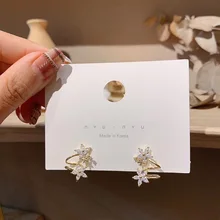 

S925 silver earrings Korean fashion zircon flower earrings exquisite golden ear clip birthday party Women's temperament earrings