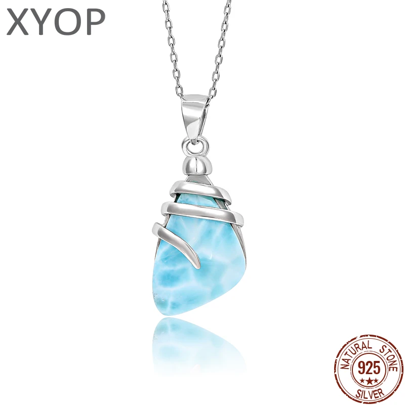 PROD 1005003302968748 Shell Design 925 Sterling Silver Jewelry Gifts
Classic Retro Precious Natural Larimar Pendant Necklace