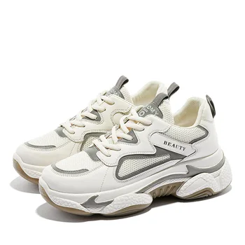 

Women Platform Chunky Sneakers High lace-up Vulcanize Shoes luxury Designer Female Fashion Reflective Sneakers I2-60