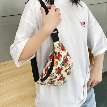 

Canvas women's bag new 2020 cartoon cute waist bag Japanese chest bag ins wild shoulder messenger bag