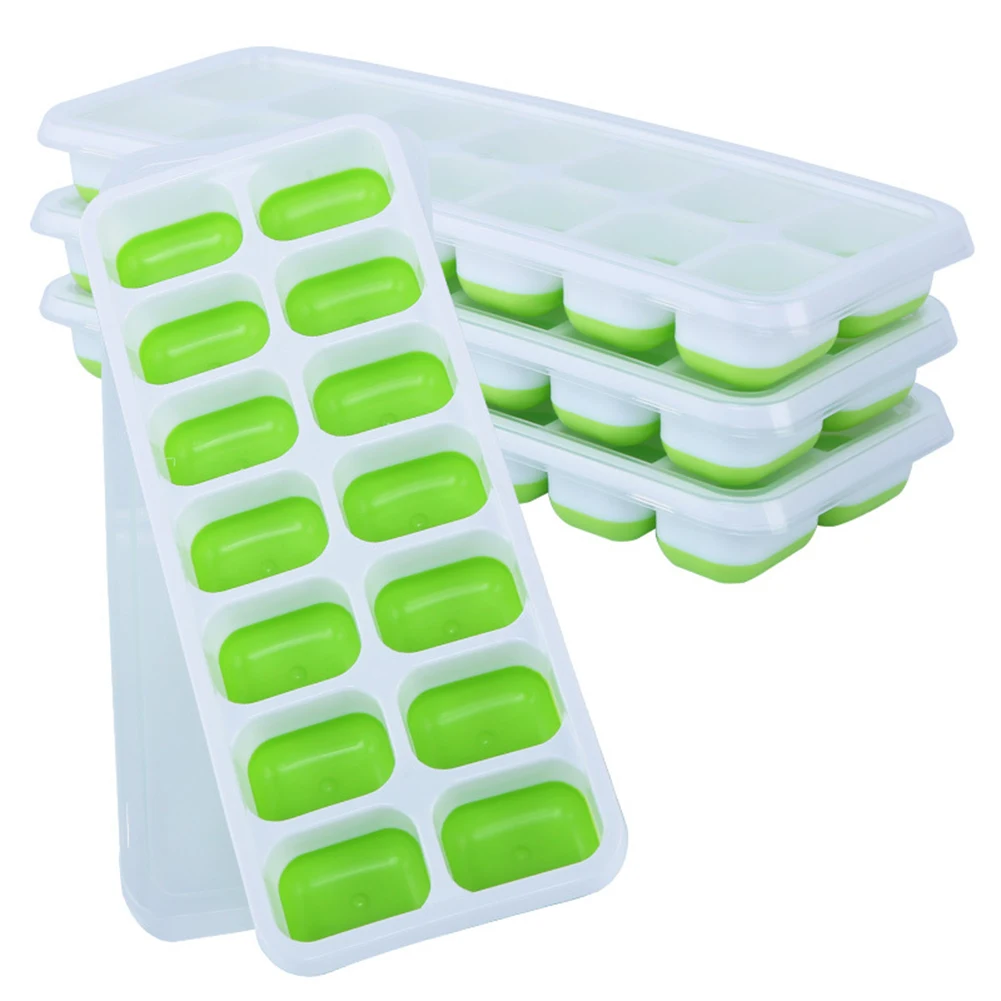 4Pcs Ice Tray Easy-Release 14-Grid Spill-Resistant Removable Lid Mold Set
