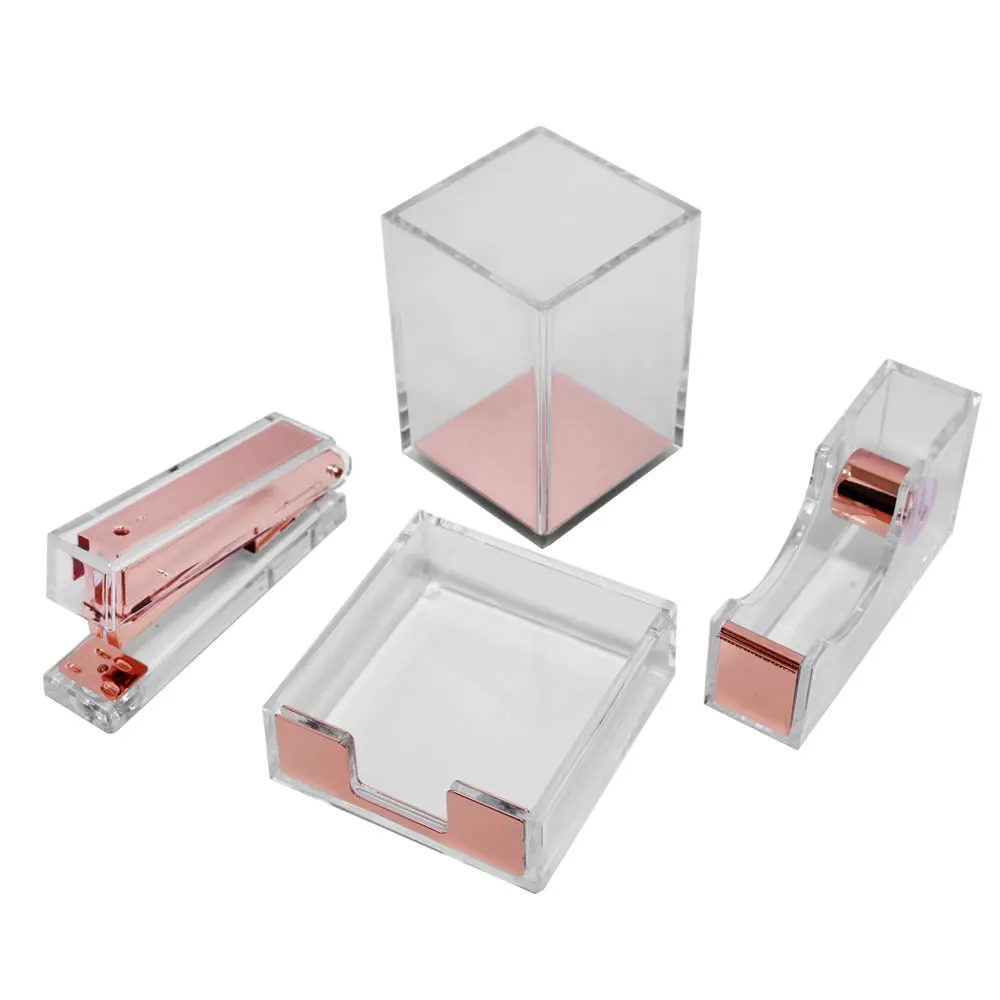 Office Accessories for Women  Rose Gold Office Supplies Desk Sets and Teen Girls Acrylic Clear Stapler Tape Dispenser Set Set 20 sets id badge case clear with transparent card badge card badge holder clips office stationery supplies for access card