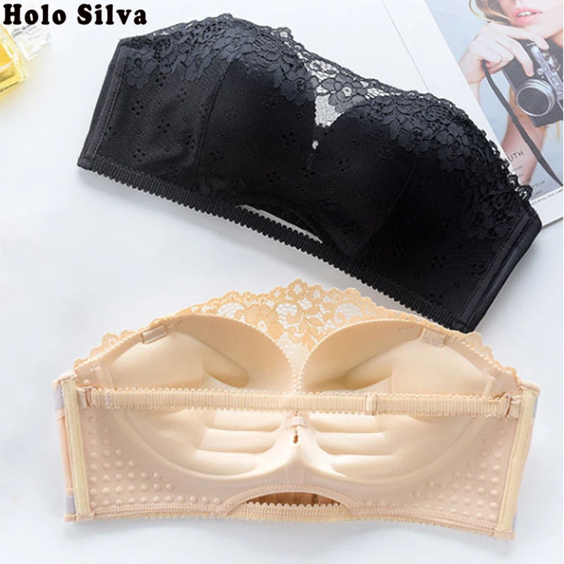 1/2 Cup Push Up Strapless Bra Lace Padded Bras Straps Bralette Cotton  Panties Push Up Bra Wedding Dress Small Chest Thicken Bras - AliExpress