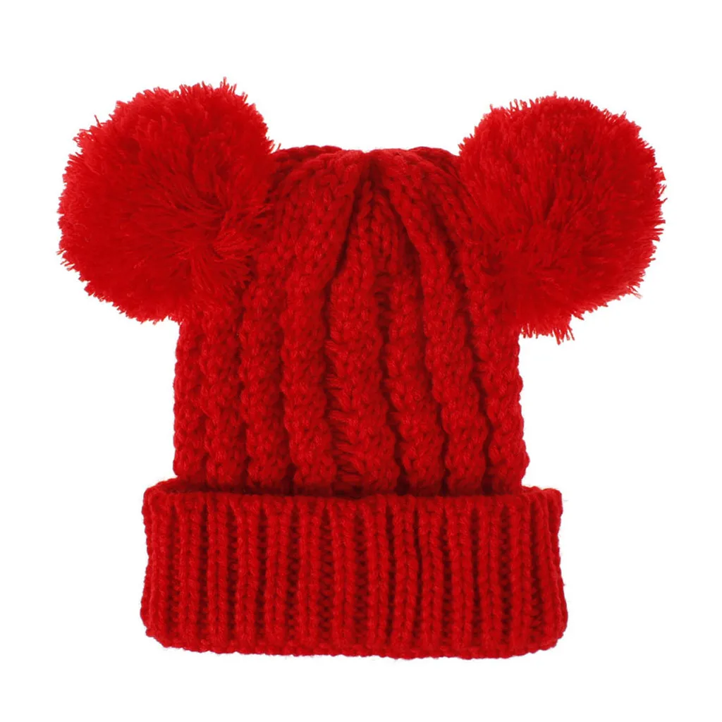 Теплая зимняя детская шапка для мальчиков и девочек-подростков, шапочка мех, помпон, Повседневная вязаная шапка, лыжная шапка с помпонами для детей 1-8 лет
