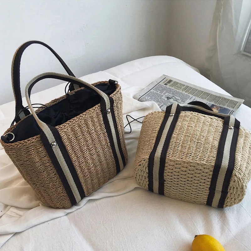 Summer Handmade Woven Bags For Women Straw Beach Bag Rattan Kintted Handbags Totes Bohemia Ladies Basket Crossbody Shoulder Bag