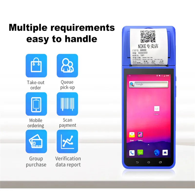 Pos терминал Android PDA ручной чековый принтер 2G 3G WIFI BT мобильный 58 мм беспроводной 1D 2D