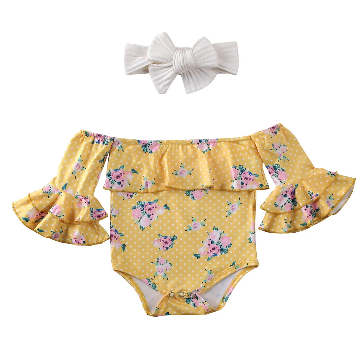 

0-24M Newborn Baby Girl Flower Romper Off Shoulder Ruffles Long Sleeve Jumpsuit Spring Autumn Toddler Baby Girl Costumes Clothes