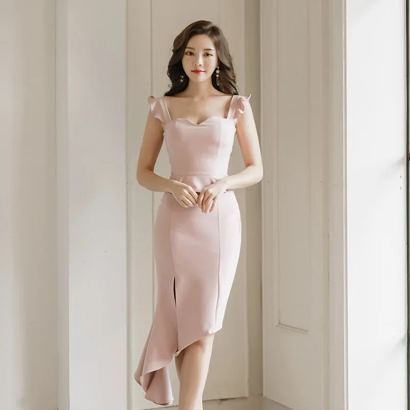 

Dress 2019 Summer Wear New Products Debutante Elegant V-neck Camisole Irregular Slim Fit High-waisted Skirt Women's