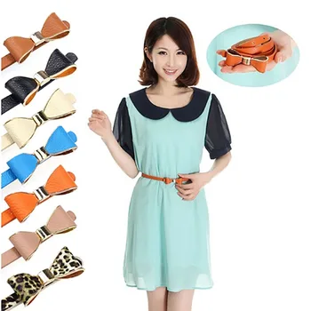 

PU Leather Women Skinny Butterfly Bow Waist Belt Dor Dress Narrow Thin Waistband