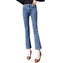 Женские джинсы с высокой талией, обтягивающие джинсы для женщин, весна-лето, черные, синие джинсы для мам, женские расклешенные джинсовые штаны с разрезом, Vaqueros Mujer