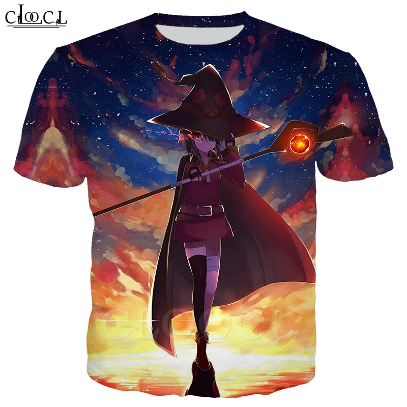 Классическая аниме девушка Megumin Konosuba футболки 3D печать мужчины женщины короткий