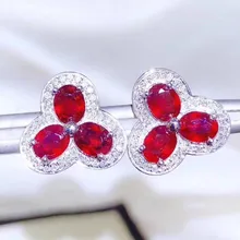 Серьги-гвоздики в цветочном стиле из натурального рубина или сапфира,, серебро 925 пробы, 0.35ct* 6 шт., драгоценный камень# R910121