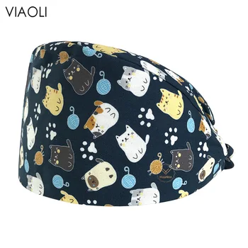 Billig Schönheit Salon Arbeiten Caps Cartoon Tiere Druck Hut Spa Arbeit Tragen Hut Einstellbar Peeling Hut Peeling Kappe Sauber Hut Scrubs Arbeit Hut